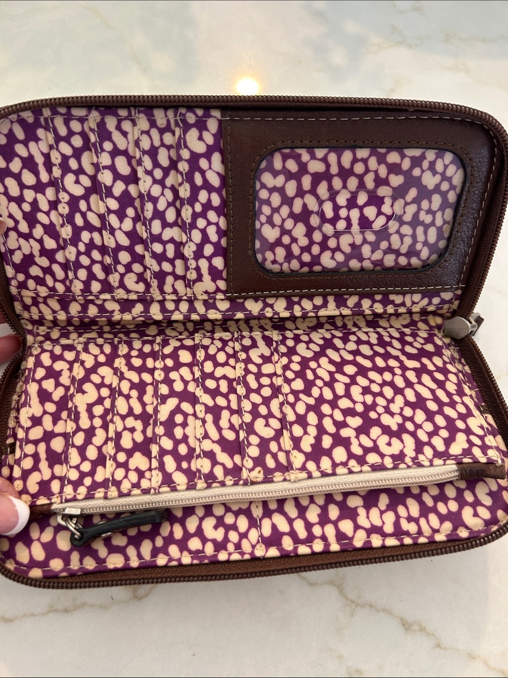 NWOT Fossil Key-Per Quilted Fabric Zip Around Wallet Brown Leather Trim - Picture 5 of 7